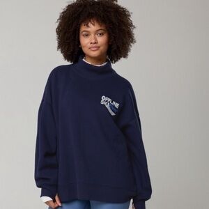 Aerie Offline Cloud Fleece Navy Mockneck Sweatshirt Size Large